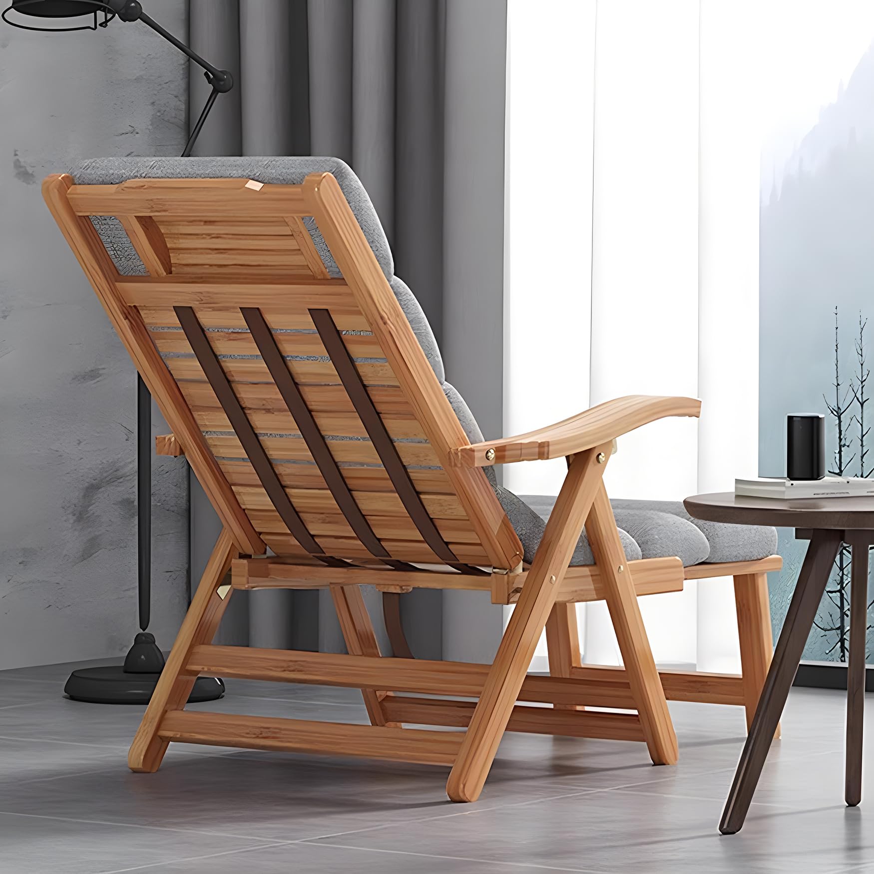 Sedia a Sdraio in Legno Sedia Reclinabile da Esterno, Lettino Prendisole da Giardino Regolabile in 5 Posizioni, Poltrona Salotto Pieghevole per Balcone Terrazza, con Cuscino