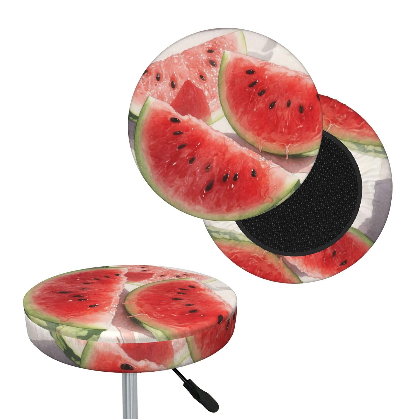 FekiLoot Watermelon Red Slices Round Bar Stool Covers Stretch Washable Bar Stool Covers Dustproof Slipcover Bar Chair Covers with Elastic Band for Bar Kitchen Living Room Decor 14 Inch