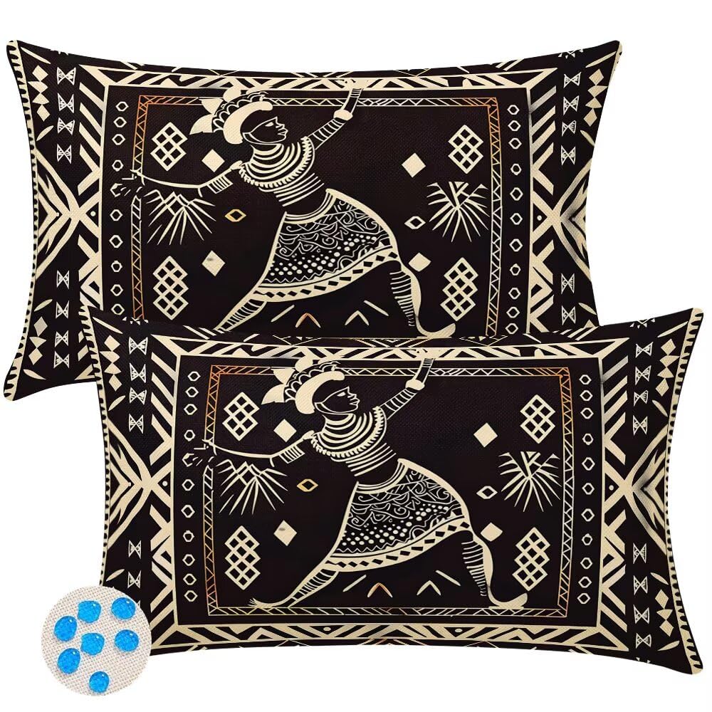 Outdoor Cushions Waterproof Cushion Covers 35cm x 55cm Pack of 2 Retro Garden Cushion Cover Indian Decorative Throw Pillow Case14 x 22 Inch Outdoor Pillowcase for Garden Furniture Living Room -SC512