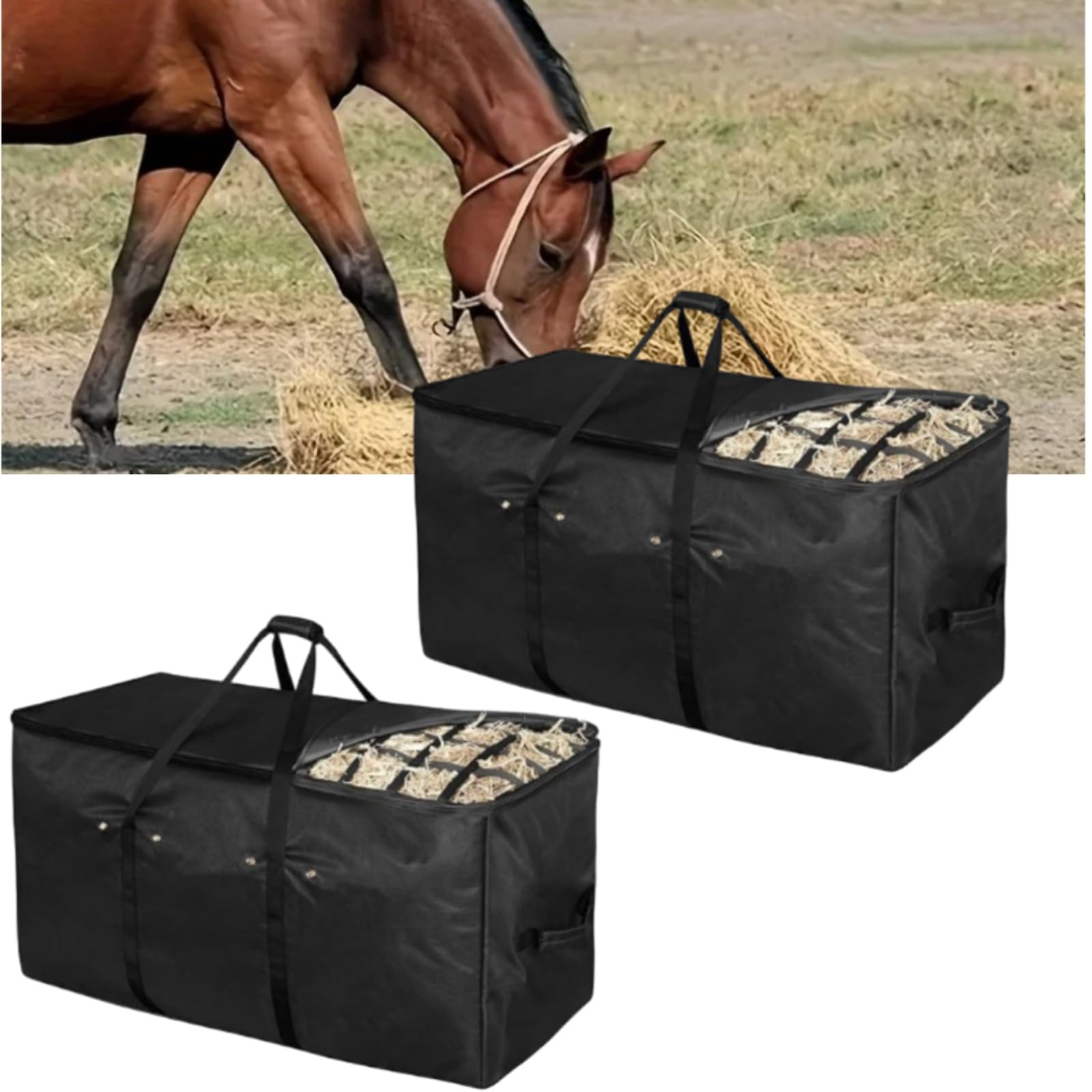 Heuballenbeutel für Pferde, 111,8 x 45,7 x 55,9 cm, extra großer Heubeutel mit getrenntem Design und langsamem Fütterungsdesign für Pferde, Schafe, Esel, Ziegen, Premium-Oxford