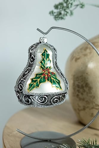 Miniatura 5 de Adorno de campana de Navidad de vidrio soplado de 4 pulgadas (hoja de muérdago)