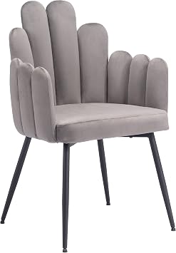 Zuo Noosa Dining Chair Set of 2 Gray, Gray Dining Chair, Soft and Smooth Velvet Fabric, Steel, Indoor Dining, 22" W x 22" D x 34.3" H
