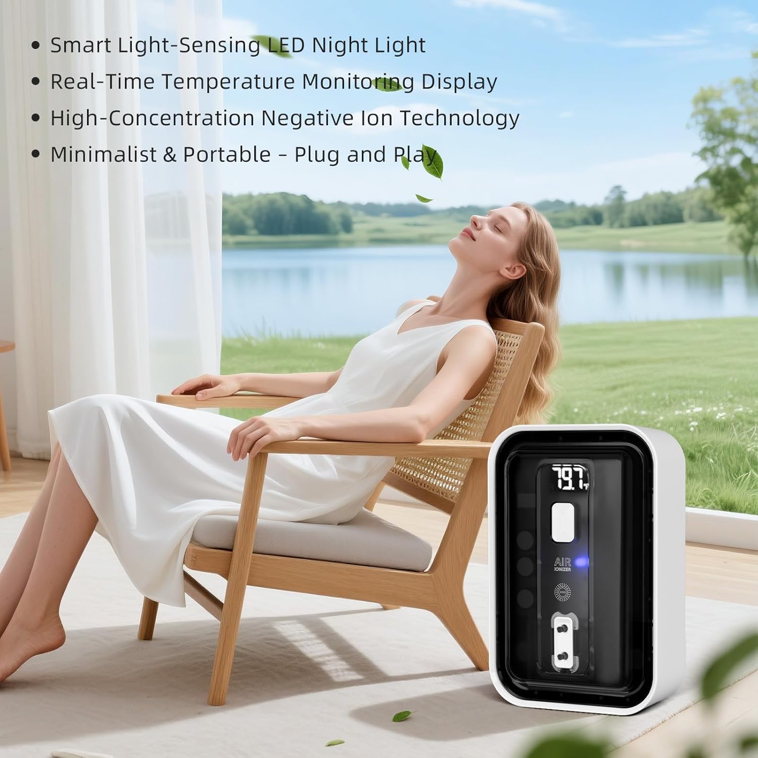 Plug-In Air Ionizers & Ionic Air Purifier — Negative Ion Generator, Ozone-Free Filterless Odor Eliminator, Pet & Litter Box Deodorizer, Quiet Bedroom/Kitchen/Bathroom Freshener with LED Light, Black