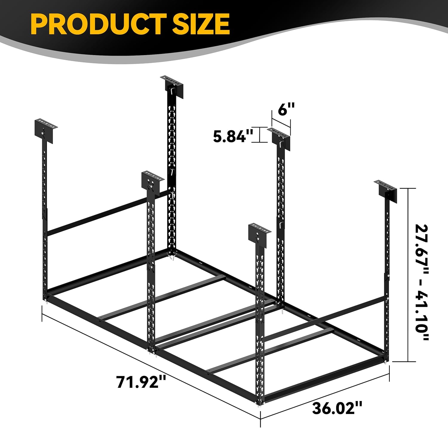 3x6 Ft Overhead Garage Storage Rack, 28-41 inch Height Adjustable Ceiling Mounted Organization Rack, 700 lbs Weight Capacity, 36"x72" Heavy Duty Space-Saving Metal Rack for Garage Storage