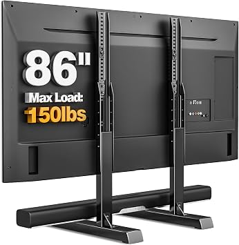 TVON Table Top TV Stand with Height Adjustable TV legs, TV Stands Base with Cable Management for Most 37 to 86 Inch Flat or Curved TVs, Steel TV Feet Holds up to 68 KG, Max VESA 800x600mm, Black