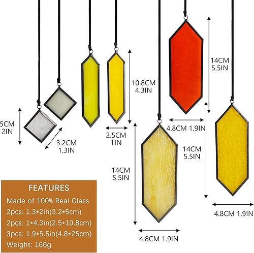 Miniatura 2 de Juego de 7 piezas  Atrapasoles de cristal para colgar, elementos artísticos de vidrio, tonos tierra, paneles de diseño moderno para pared, jardín,