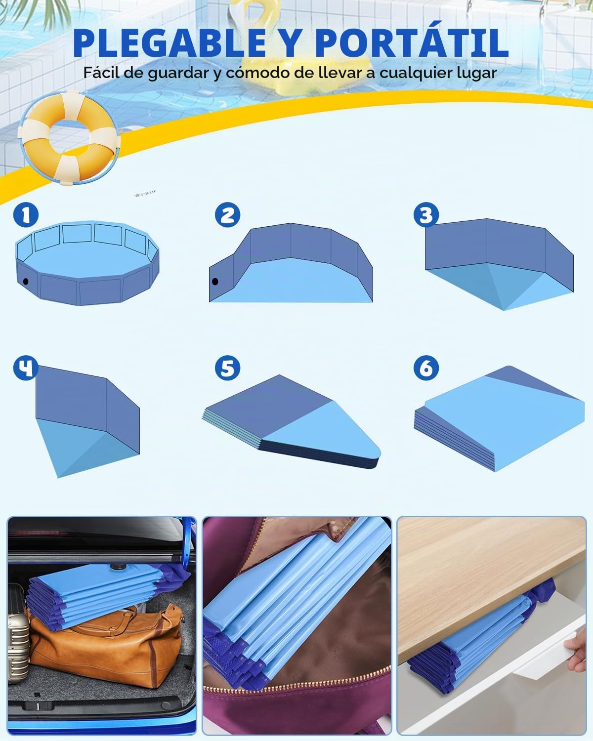 YSJILIDE Piscina Perros, Piscina portátil de PVC, baño Plegable de plástico Piscina para Perros Grandes, medianos y pequeños y niños (L-120 x 30 CM)