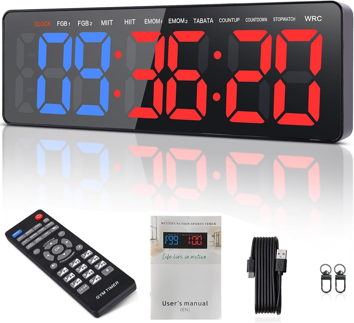 Gym Timer, 16.5" Large Digital Wall Clock for Gym Interval Workout, Remote Control LED Digital Timer for Home Decor, Living Room, Office, Gym, Classroom