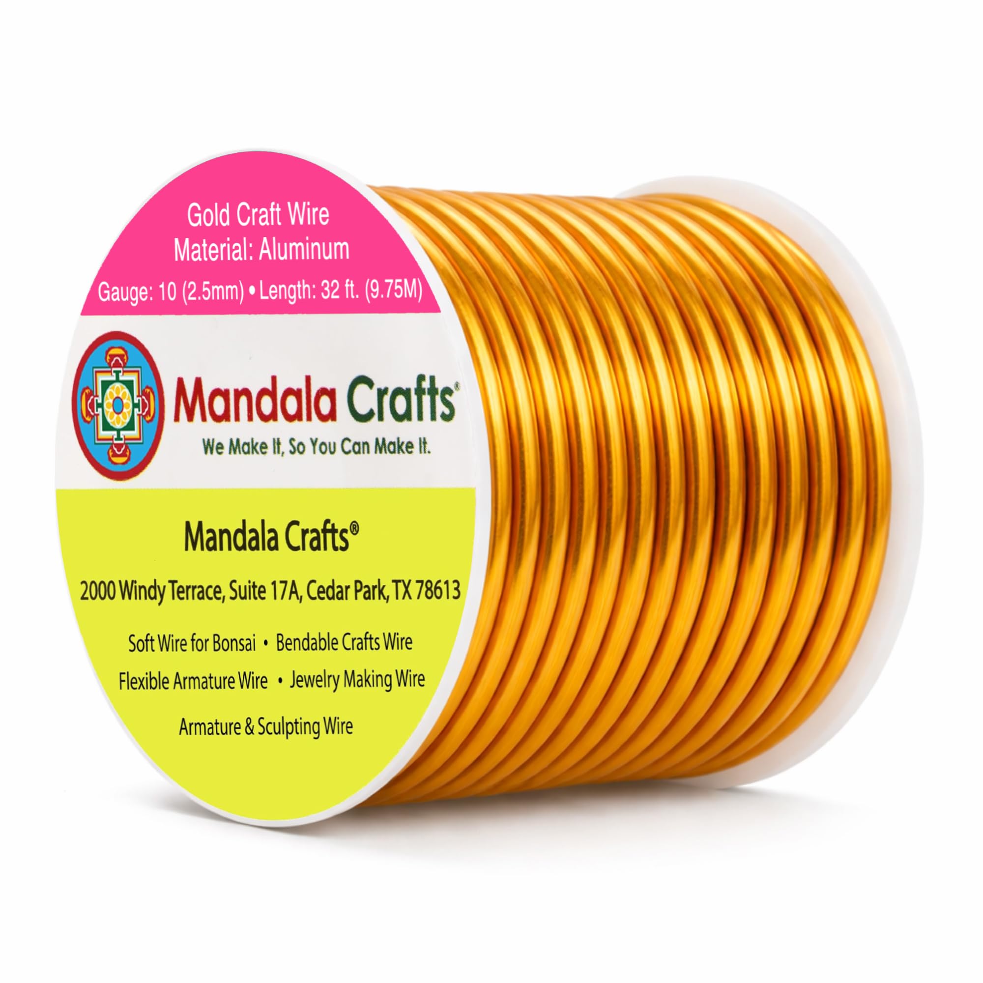 Mandala Crafts 10 Gauge Gold Tone Anodized Aluminum Craft Wire, 32 FT