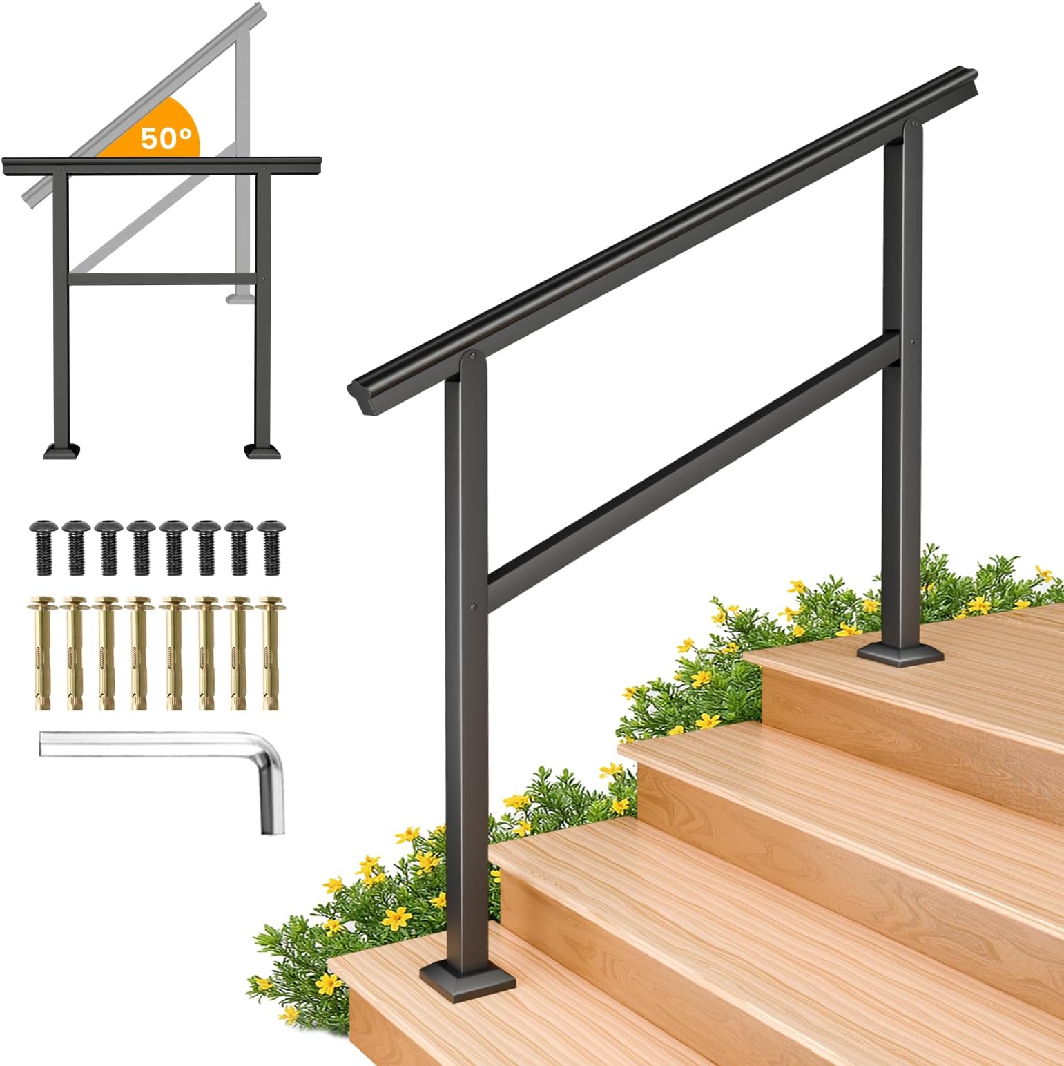 Lovinouse Hand Rails for Outdoor Steps Set of 2, Deck Porch Railing Kit ...