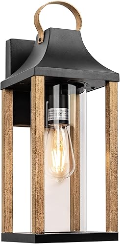 Roravilila Lámpara de pared grande para exteriores de 17 pulgadas para casa, lámpara de granja con vidrio transparente cilíndrico, aplique de pared