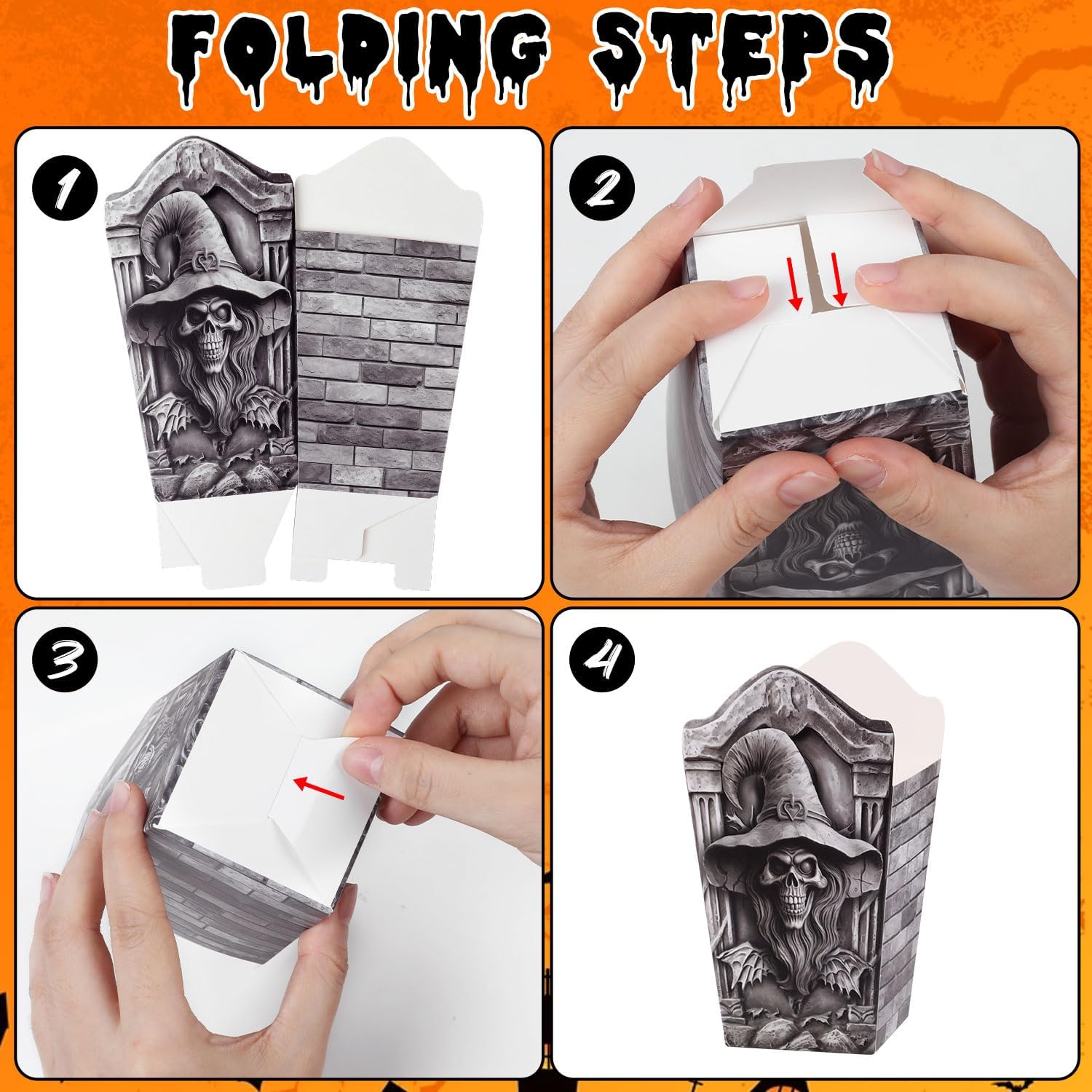 24PCS 12 Styles Halloween Popcorn Boxes,Mini Black Cardboard Boxs Snack Bags Spooky Treat Bags for Candy Popcorn Biscuits Halloween Party Favors