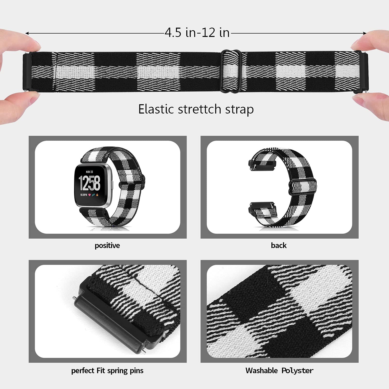 Chinbersky 5 Pezzi Cinturino Compatibile con Fitbit Versa 2/Versa/Versa Lite/SE - Sport Regolabile Nylon Elasticizzato per Uomo e Donna