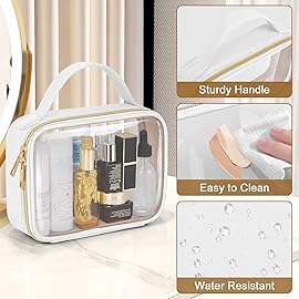 Wedama TSA Approved Toiletry Bag, 2 Pack Clear Makeup Bags with Handles, Quart Size PVC Clear Cosmetic Bags for Women and Men, Carry on Airport Airline Compliant Bag, White