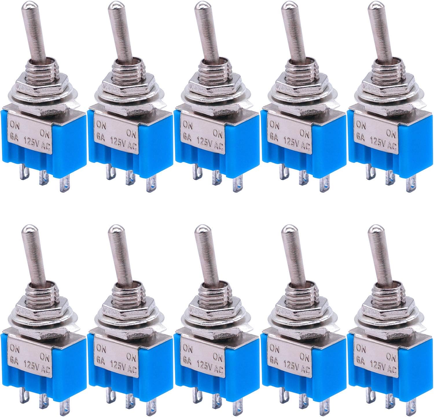 Taiss 10pcs SPDT Mini Toggle Switch 3-Pin 2 Position ON/ON Miniature Toggle Switches 6A 125V AC MTS-102