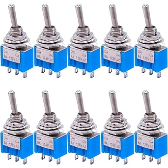 10pc/LOT Blue Mini MTS-102 3-Pin SPDT ON/ON 6A 125VAC 2 Position Miniature Toggle Switch