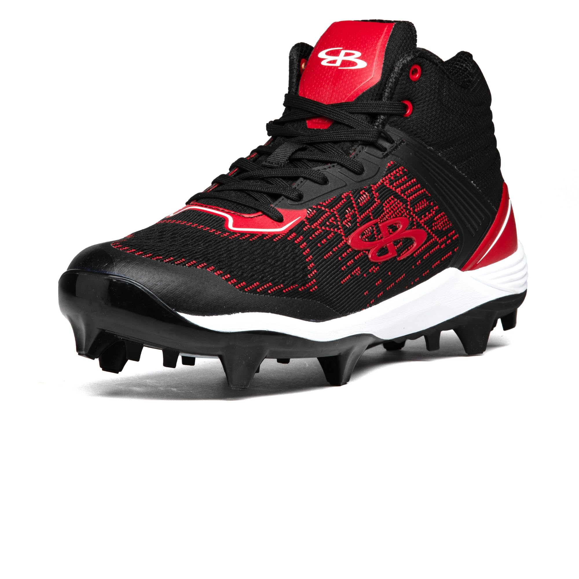 Boombah Viper Pureknit Men's Molded Molded Cleat Mid - Status - Black/Red - Size 7.5