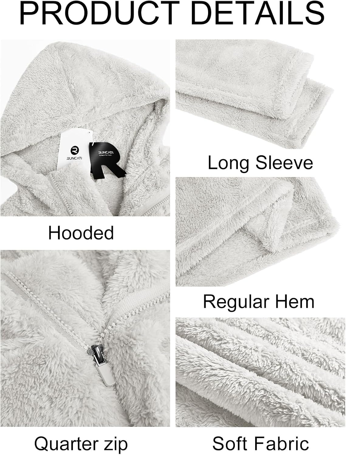 Runcati Mens Fuzzy Sherpa Hoodies Pullover Quarter Zip Long Sleeve Sweatshirts Fall Winter Outwear Casual Fleece Hooded - Image 6