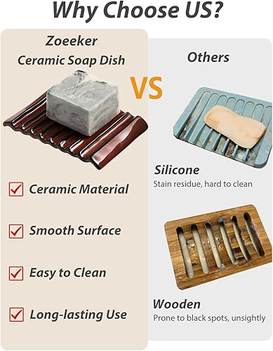Miniatura 4 de Soporte para jabón en barra, jabonera de cerámica, bandeja japonesa para encimera y ahorrador para ducha, jabón elevador para mantener seco, con