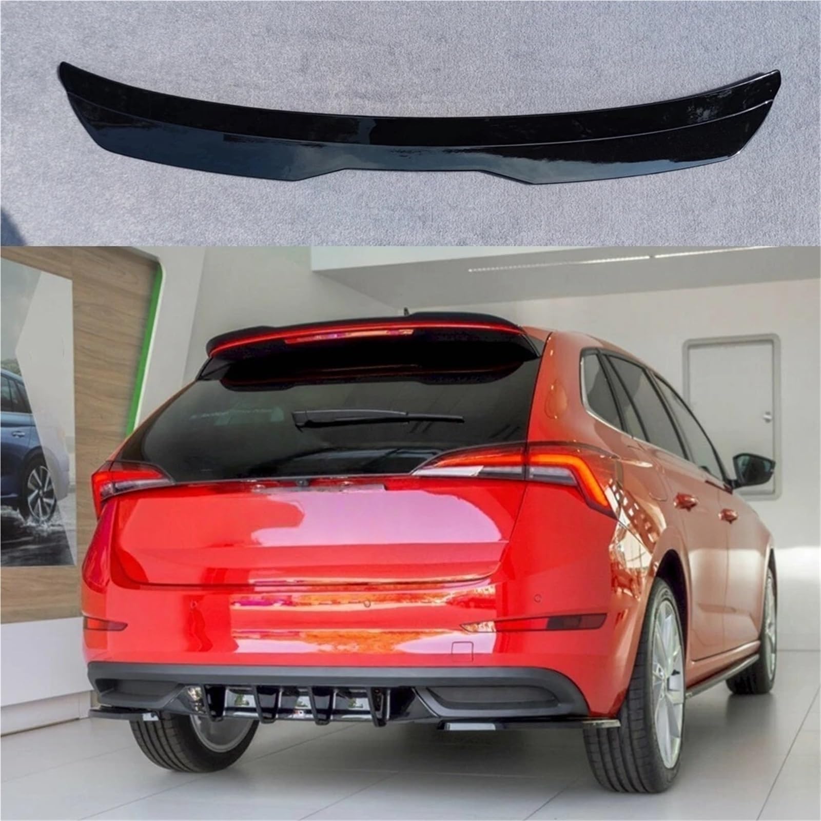 Tylny Spoiler dachowy kompatybilny z SKODA SCALA (2019-UP) Plastik ABS błyszczący czarny tylny spojler samochodu uniwersalne skrzydło spojlera(Carbon fiber pattern)