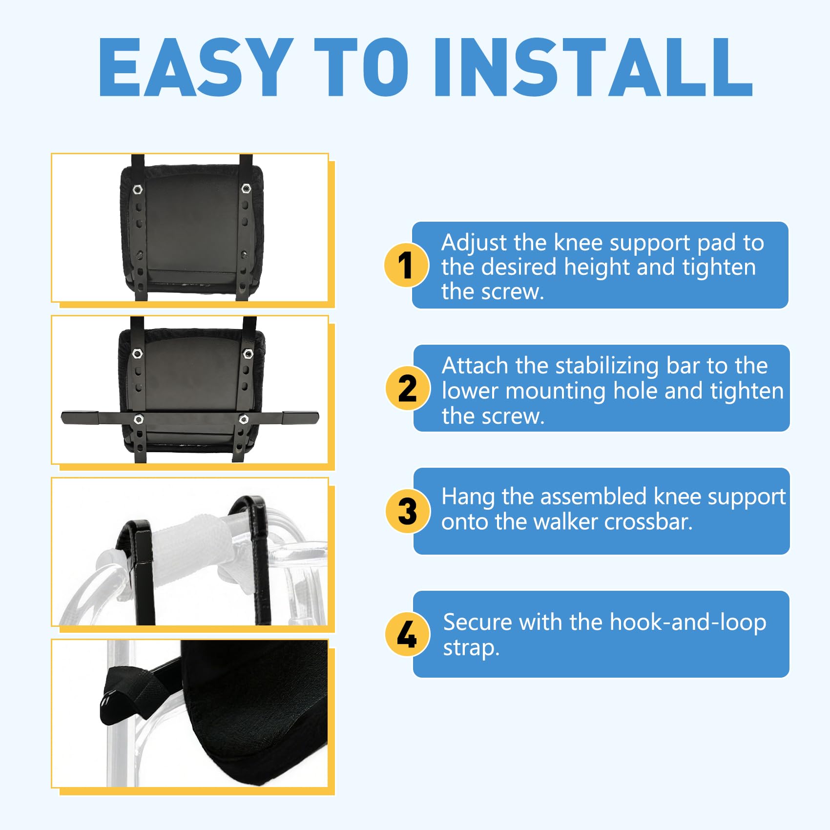 Knee Sling for Walker - Adjustable Height Walker Knee Sling Attachment, Supports 300 lbs Without Deformation, Knee Sling with Safety Support Reduces Load & Prevents Secondary Injury — Amazon image 7