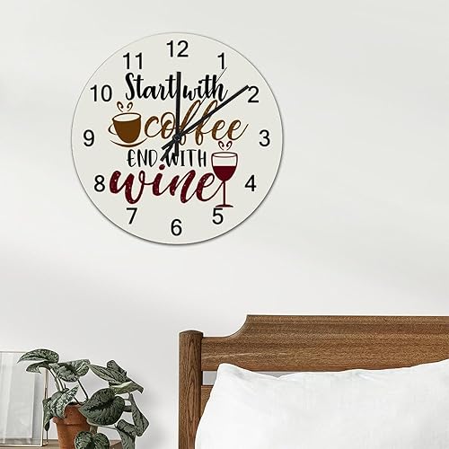 Miniatura 3 de Relojes de pared silenciosos de PVC sin tictac, comienza con extremo de café con relojes de pared redondos de vino, funciona con pilas, estilo