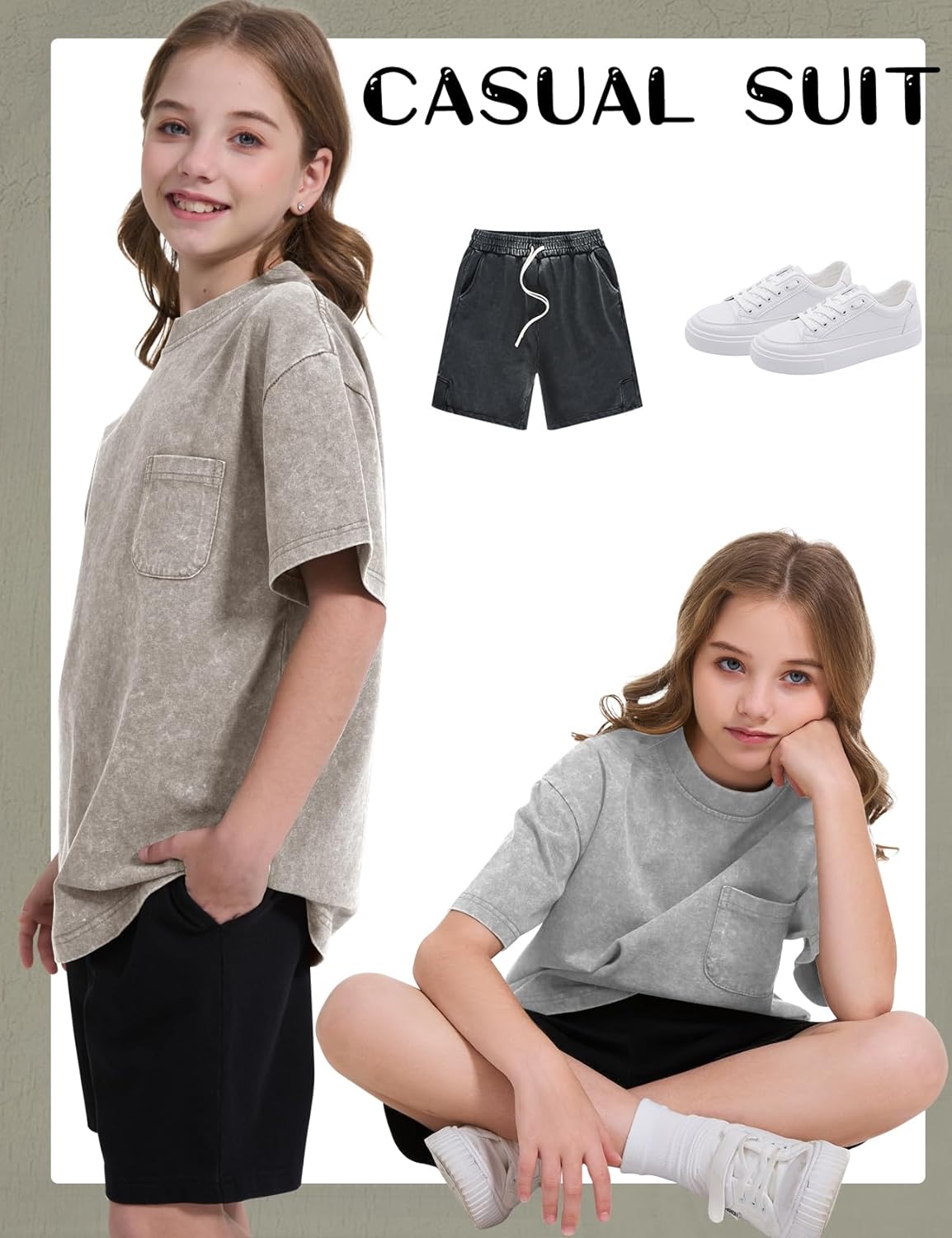 COZYPOIN 3 Pack Unisex Boys Girls T-Shirts Kids Short Sleeve Crewneck Acid Washed Tee Shirts Summer Tops 3-16Y