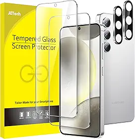 JETech Película de Vidro Temperado para Samsung Galaxy S24 com Protetor Lente Câmera, Protetor de Tela, Compatível com ID de Impressão Digital, HD Transparente, 2 Pacotes Cada
