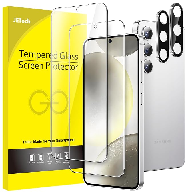 JETech Tempered Glass Screen Protector Guard for Samsung Galaxy S24 with Camera Lens Protector, Fingerprint ID Compatible, HD Clear, 2-Pack Each