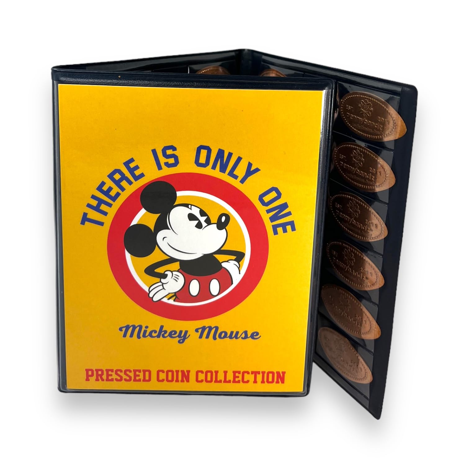 Pennybandz Penny Postcard Tri-Fold Pressed Penny Collector Book Holds 60 Pressed Pennies and Your Favorite Postcard for Your Cover (Mickey Mouse There