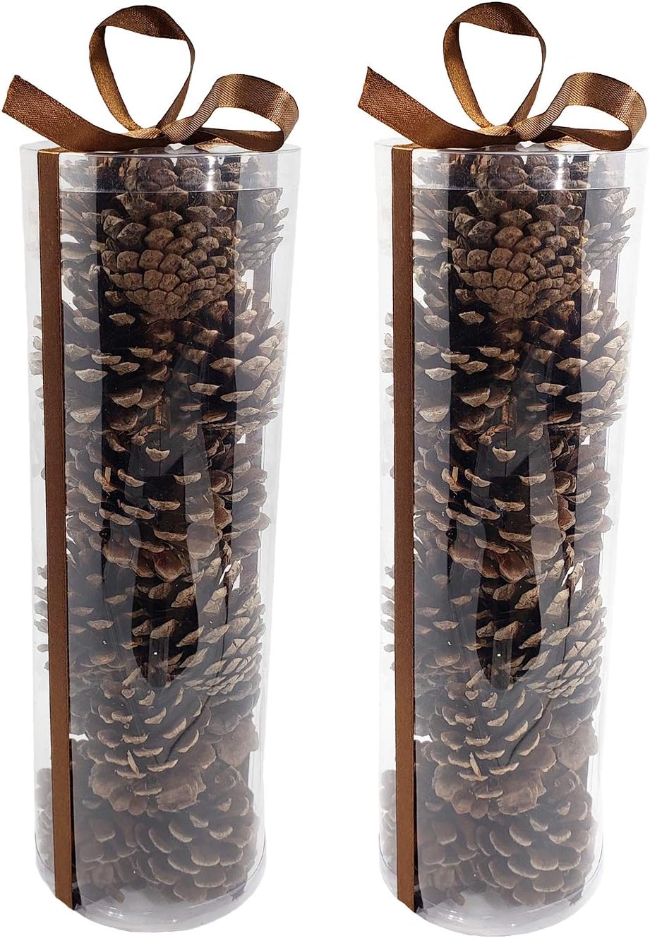 WsCrafts 2 Pack Ribbon Binding Barreled Natural Pinecones for Crafts, Fall Pine Cones Holiday Christmas Winter Ornament - Pinecone Decor for Home(Original)