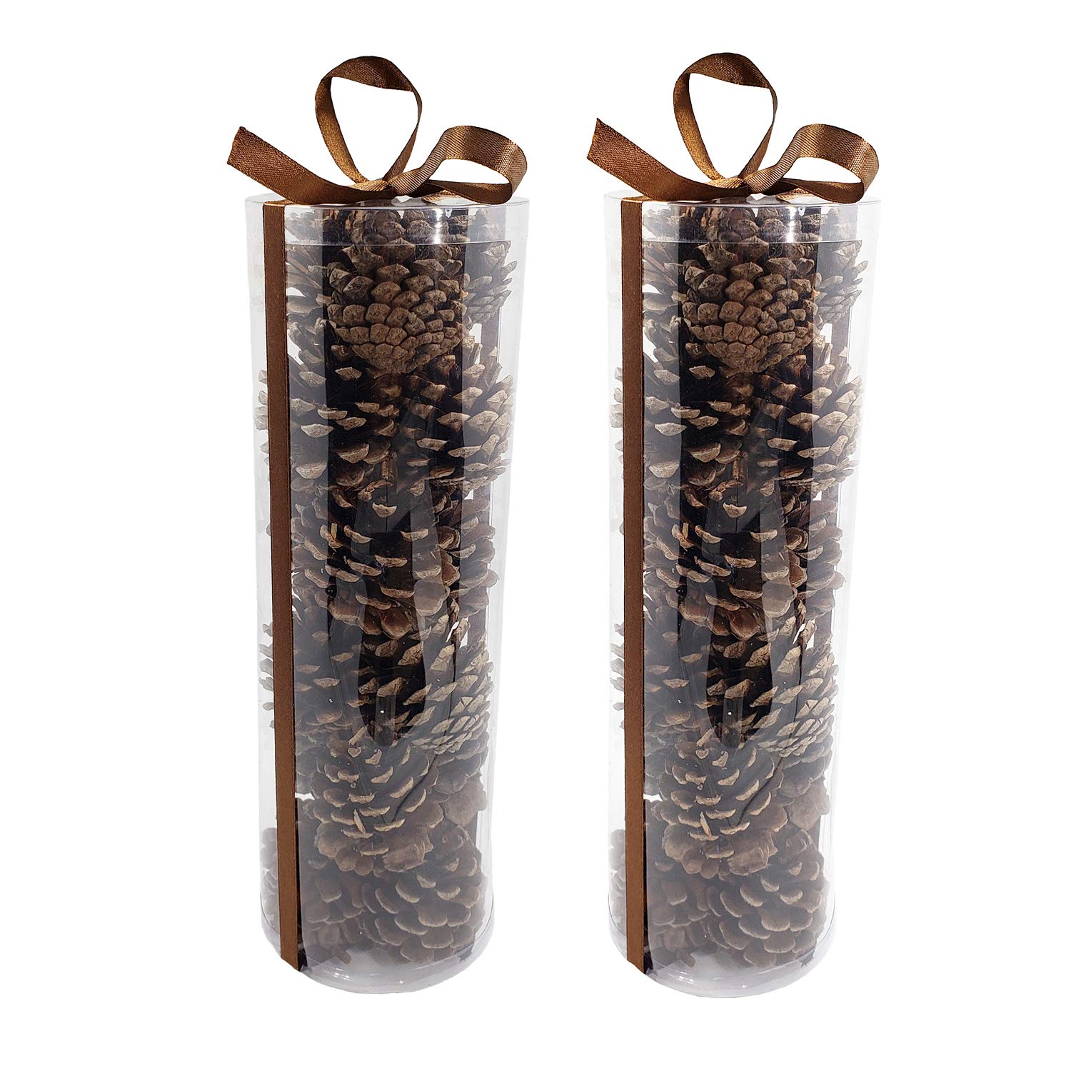 WsCrafts 2 Pack Ribbon Binding Barreled Natural Pinecones for Crafts, Fall Pine Cones Holiday Christmas Winter Ornament - Pinecone Decor for Home(Original)