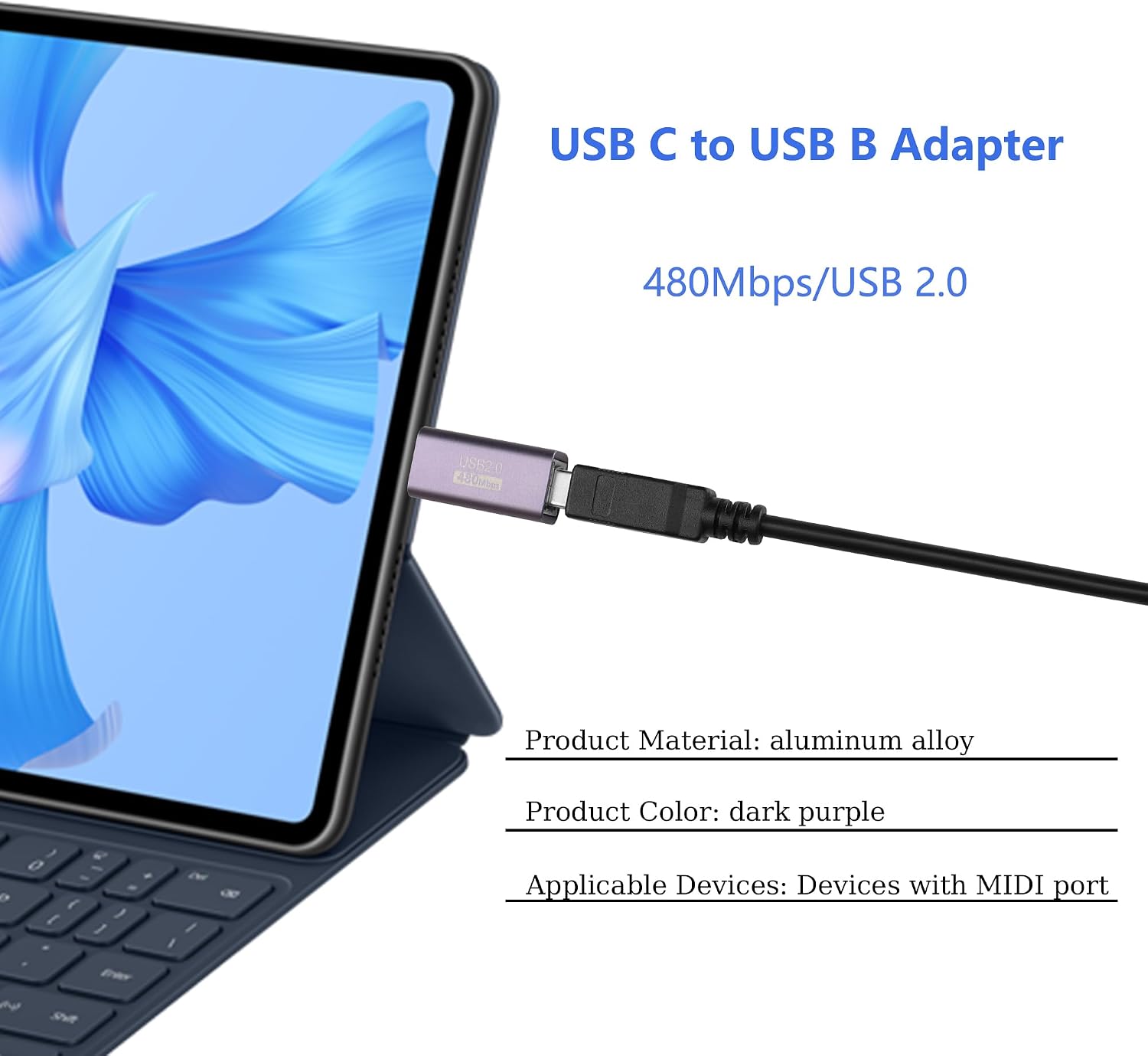SinLoon 2 Pack USB C to USB B Adapter Type C to MIDI Convert Connector Type C Male to USB B Female Printer Adapter for Eectric Piano DAC,Synthesizer,DJ Controller,Keyboard,Printer (Straight)