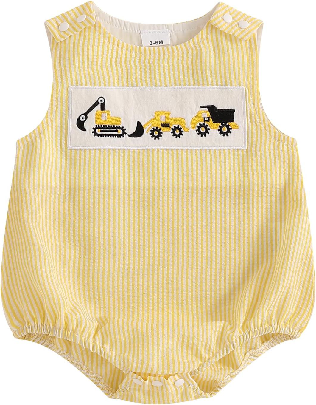 Newborn Baby Boy Construction Clothes Excavator Embroidery Sleeveless Seersucker Bubble Romper Bodysuit Summer Outfit