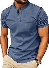 Mens Henley T-Shirts Short Sleeve Summer Casual Crew Neck Tshirt Tops With Front Pocket