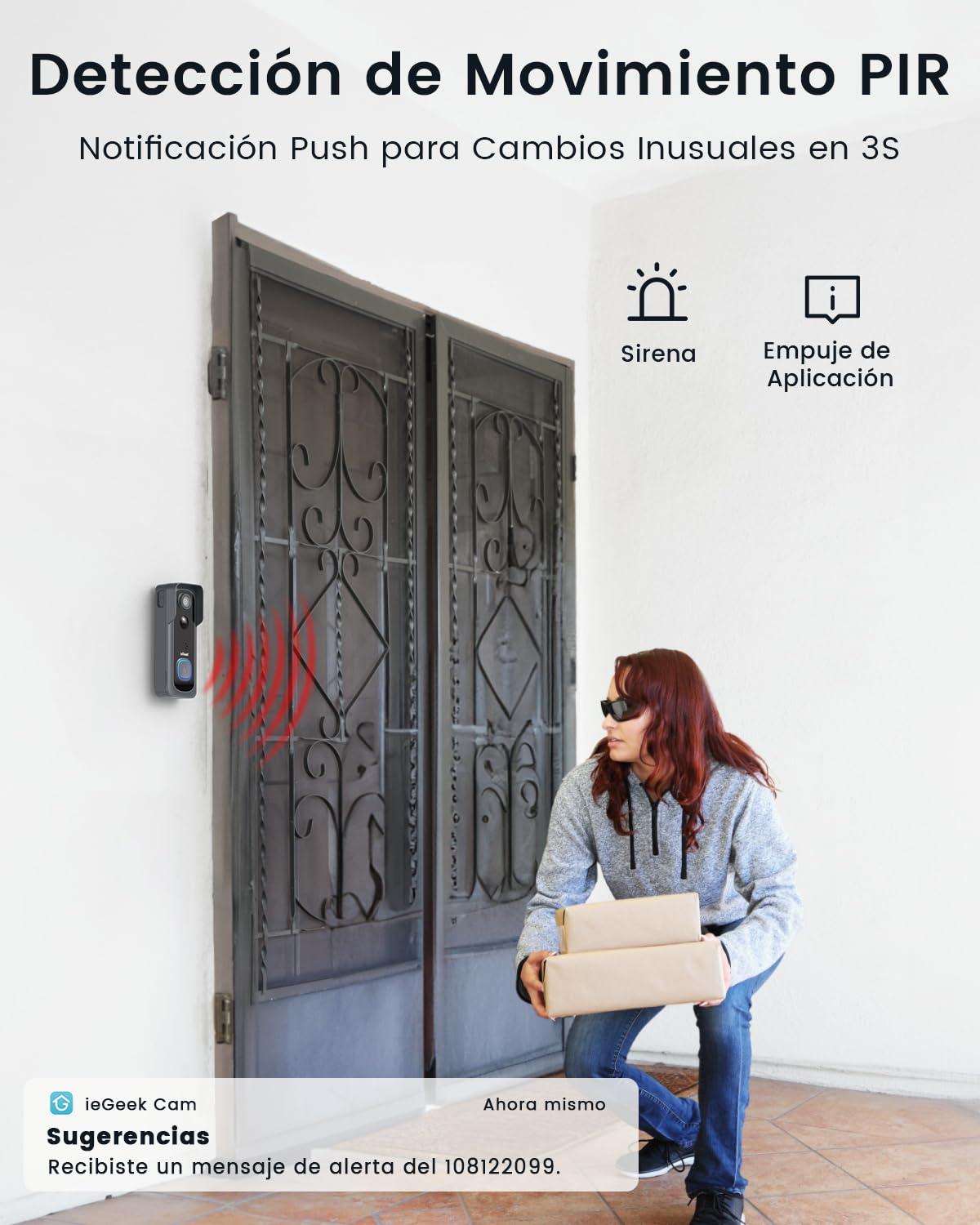 ieGeek Timbre Inalámbrico Exterior Impermeable con Cámara 2K, Videoportero WiFi con IP66 Resistente al Agua, Detección Humana, Audio Bidireccional, Visión Nocturna, Sin Suscripción, 2,4 G WiFi, Gris