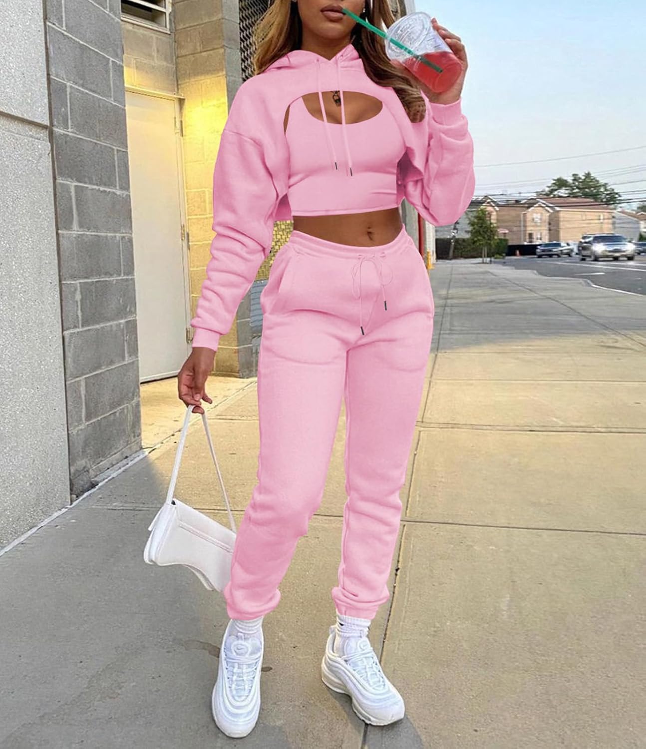 Adogirl Women 3 Piece Outfits Tracksuits Set Sexy Long Sleeve Pullover Hoodie Tank Crop Tops Jogger Sweatpants Sweatsuits - Image 2