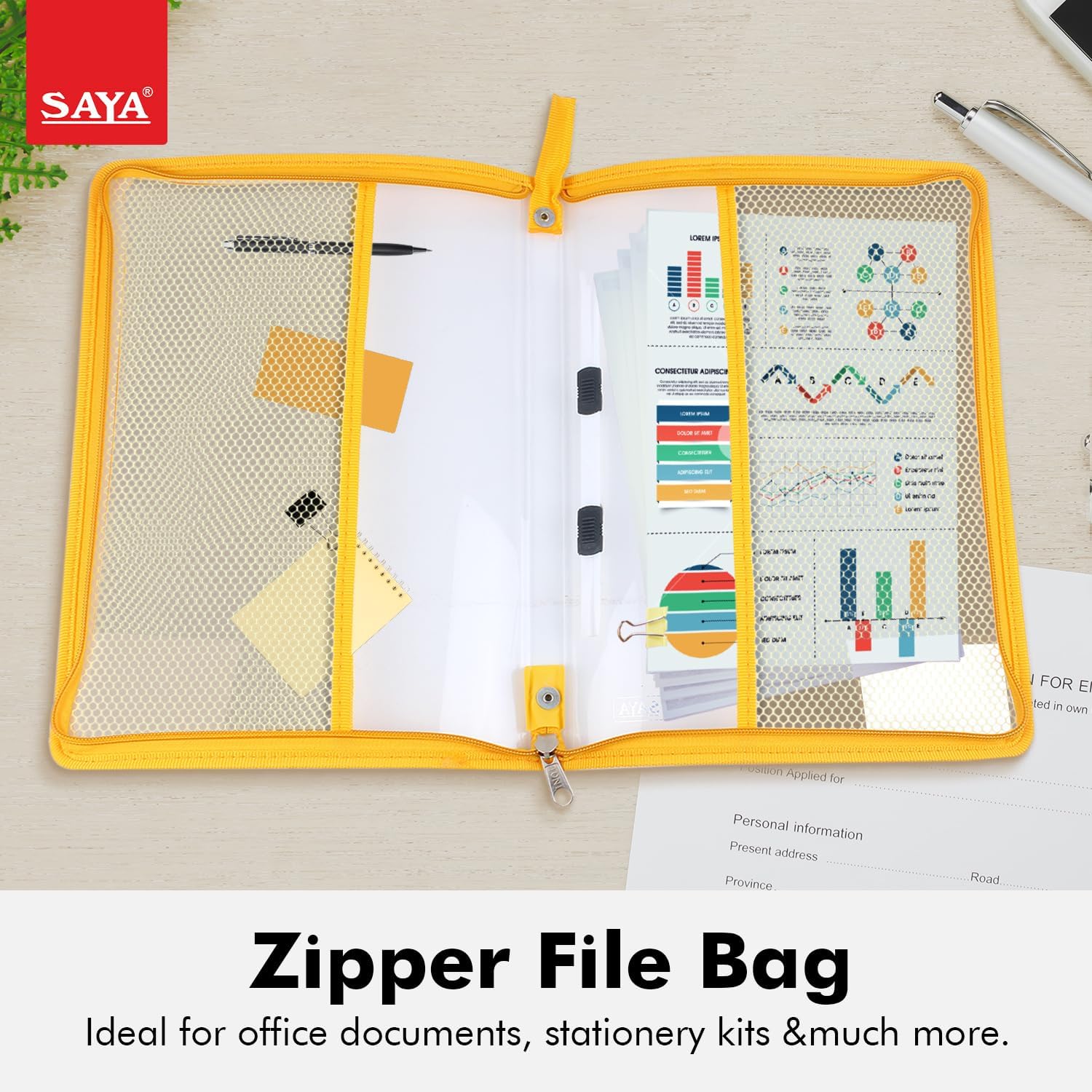 Saya Waterproof A4 File Folder with Zipper Lock – Durable Document Organizer for Certificates, Documents | 200 Sheet Capacity, Ideal for School, Office, Travel, Business Use | 2-Pack File Storage