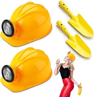 4 Pcs Halloween Gold Digger Costume Accessories Adult Construction Hat with Light Yellow Fake Plastic Shovel for Halloween Cosplay Dress up Outfit Accessories
