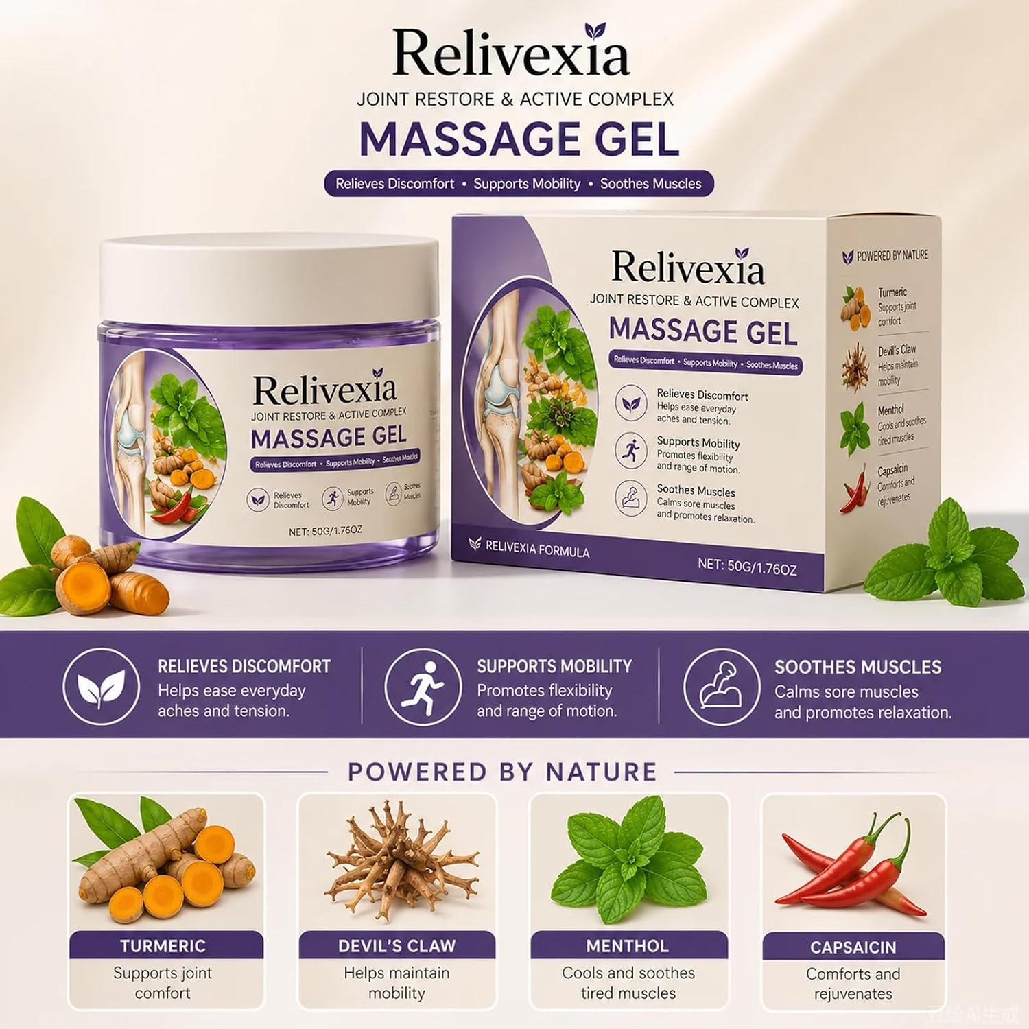 Relivexia Arthritis Relief Massage Gel —Turmeric & Emu Oil (2pc, one Size)