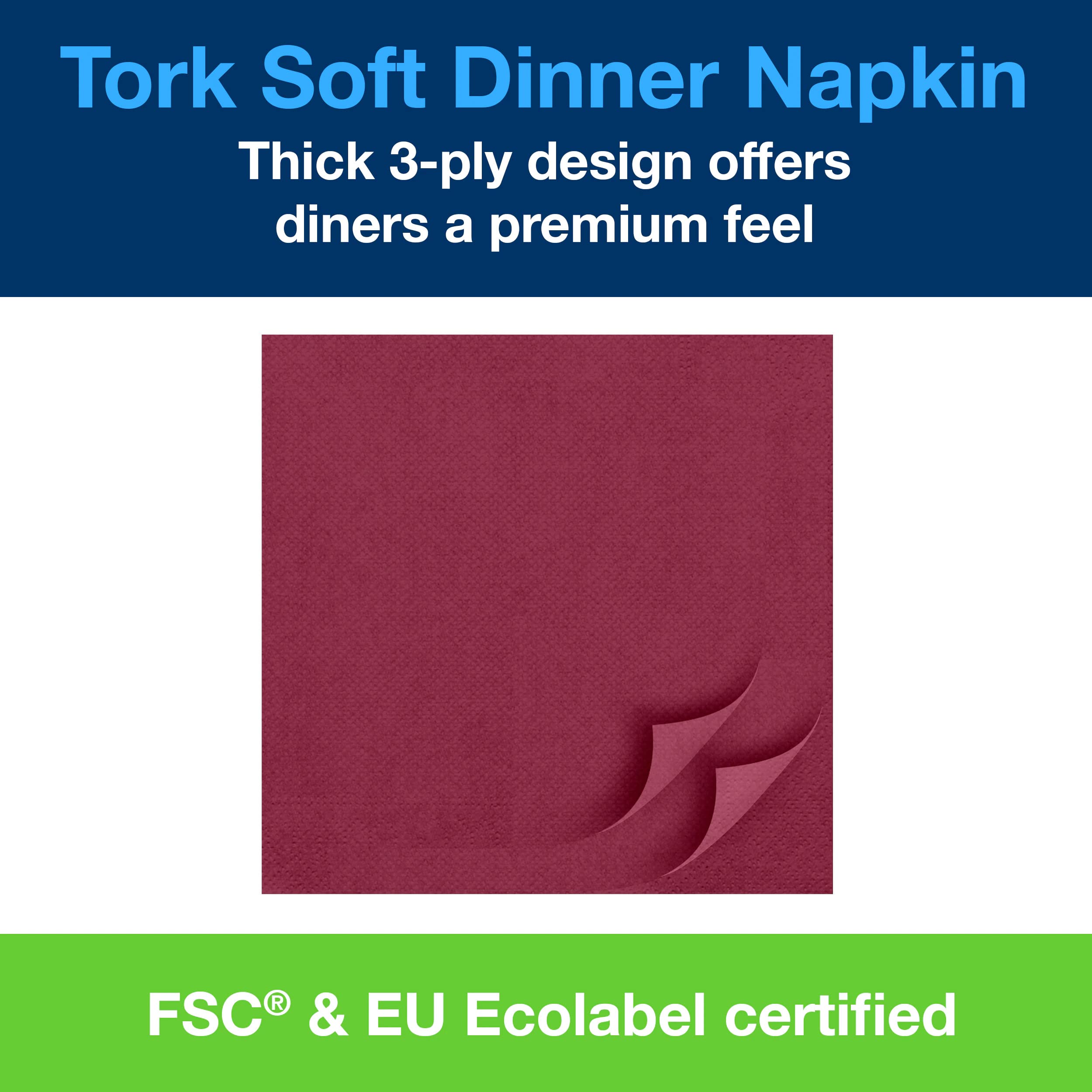 Tork 477618 Soft Dinnerservietten Bordeauxrot 1/8 Falz / 3-lagige Papierservietten/Ideal für ein Abendessen / 12 x 100 (1200) vorgefaltete Servietten/Advanced Qualität / 39 x 39 cm (B x L)