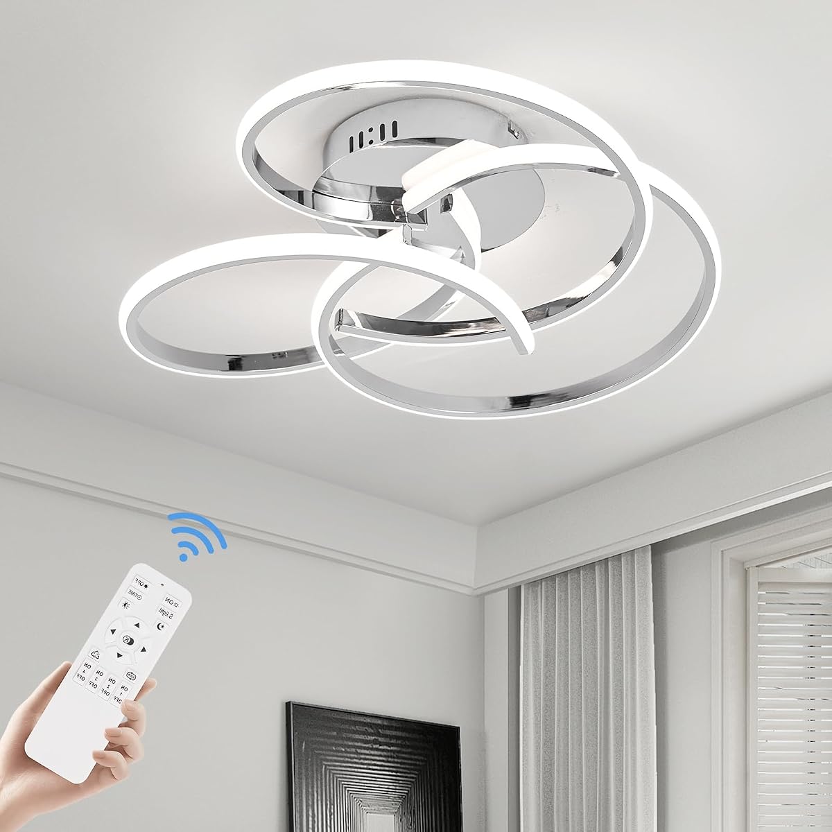 CANEOE Modern LED Ceiling Light Fixture, 42W Dimmable Flush Mount Lamp, Chrome,