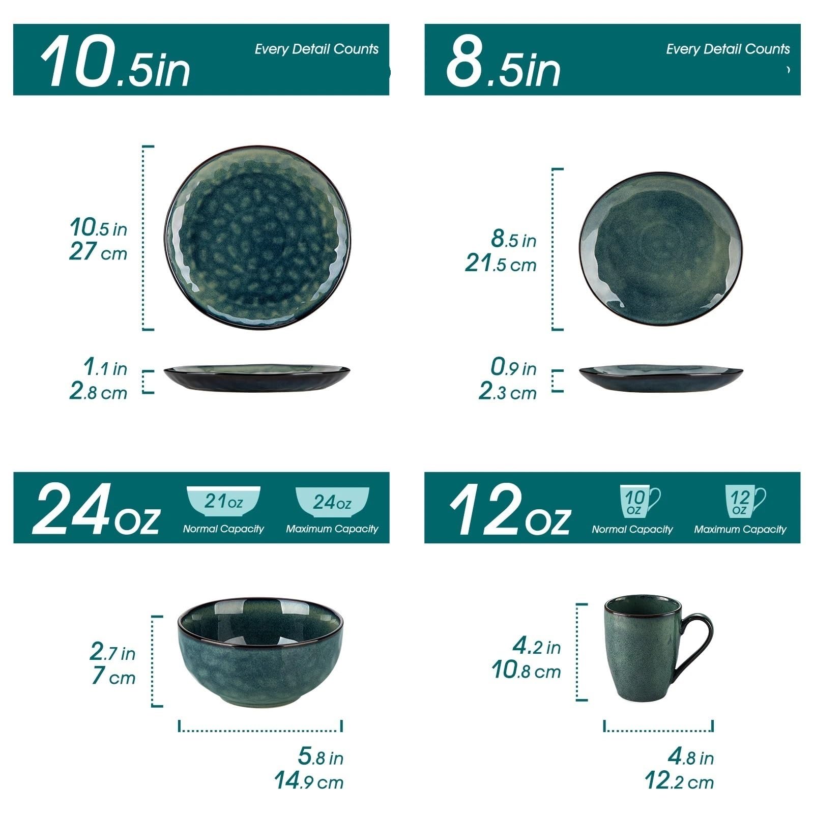 vajilla completa Juego de vajilla con esmalte horno verde estrellado | Vajilla esmaltada en rojo y verde con plato llano, plato de postre, cuenco y taza(48-PCS GREEN)