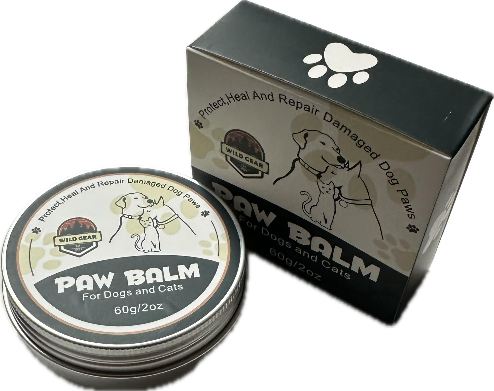 Wild Gear Paw Balm-100% Organic & All-Natural Cream Butter, Wax, Moisturizer & Protection for Pets, Dogs,Cats Feet & Foot Pads -Heals, Repairs, Restores Dry, Cracked Paws- Safe and Effective - 2 Oz