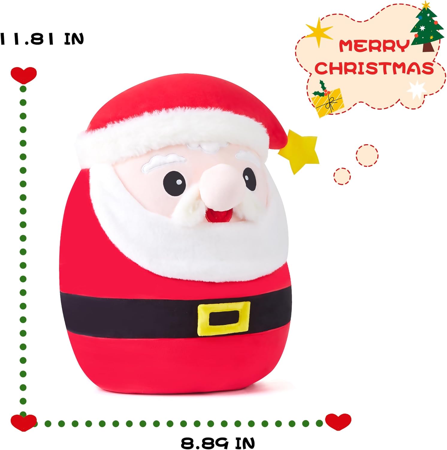 Large Christmas Santa Plush Pillow Stuffed Plush Toy,12" Big Size Cute Soft Toys Fat Kawaii Hugging Cuddle Plushie,Xmas Gift for Kids