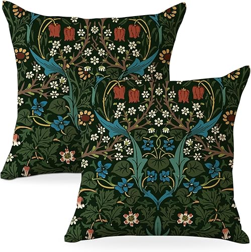 Juego de 2 fundas de almohada florales vintage, fundas de almohada de 18 x 18 pulgadas, diseño botánico retro para dormitorio, hogar, sala de estar,