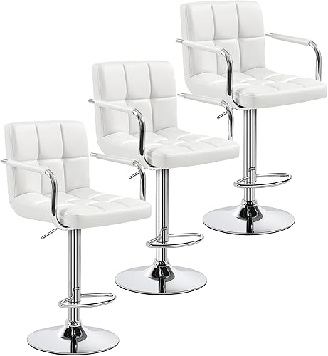 Miniatura 15 de Yaheetech Juego de 4 taburetes de bar, taburetes de bar ajustables de piel sintética con reposabrazos, sillas de altura de mostrador con cojín de