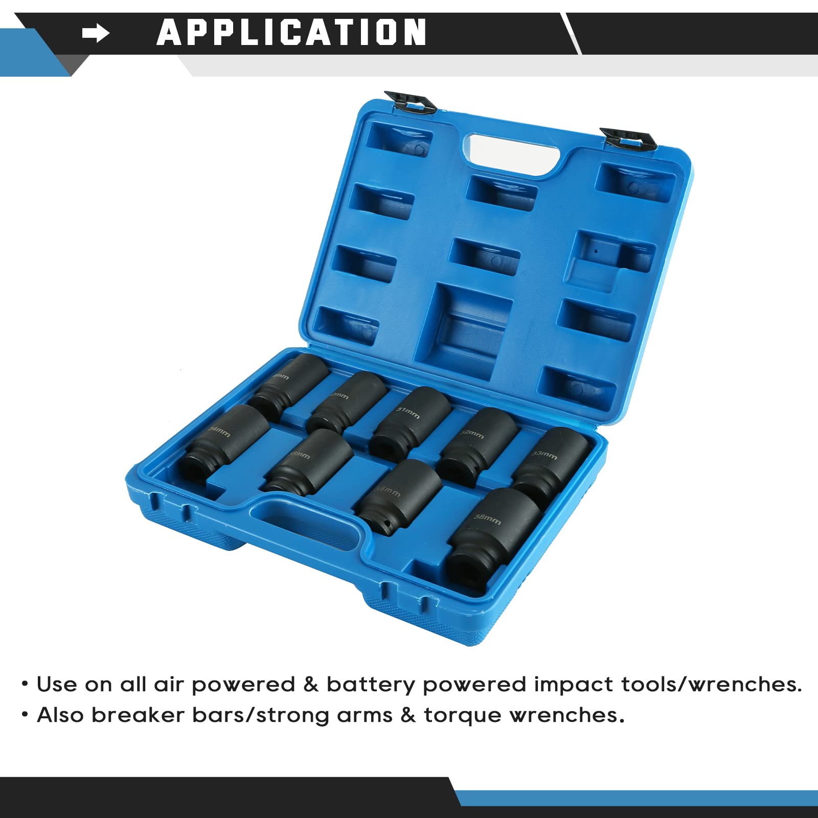 ATPEAM 1/2" Drive Deep Impact Socket Set 9PCS 6 Point Metric Axle Nut