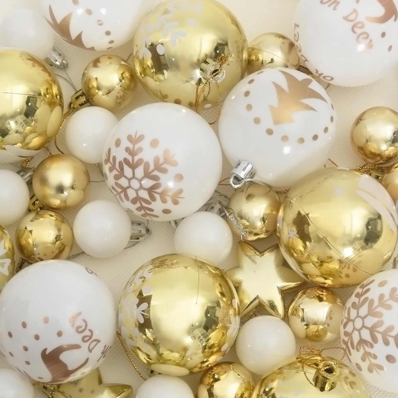 Weihnachtskugel-Set 40 Stück Weiß Gold Kunststoff langlebig modern dekorativ festlich weihnachtlich
