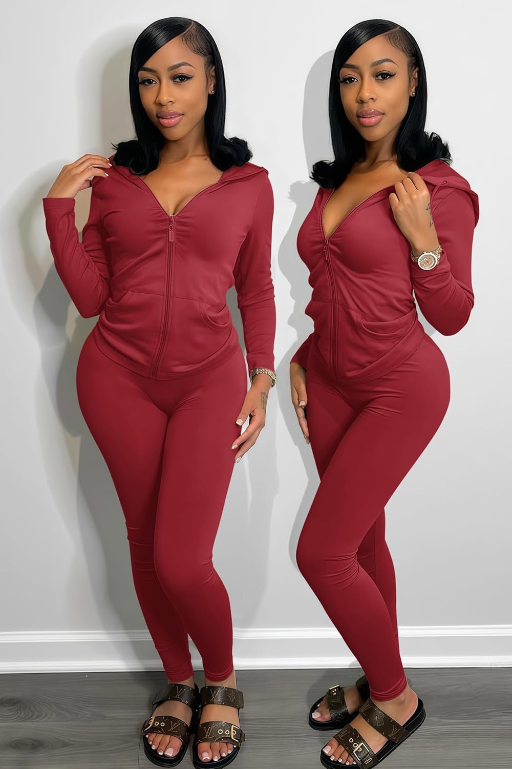 CLOCOR Womens 2 Piece Outfits Sweatsuits - Tracksuit Set Long Sleeve Crop Top & Drawstring Wide Leg Pants with Pockets - Image 7